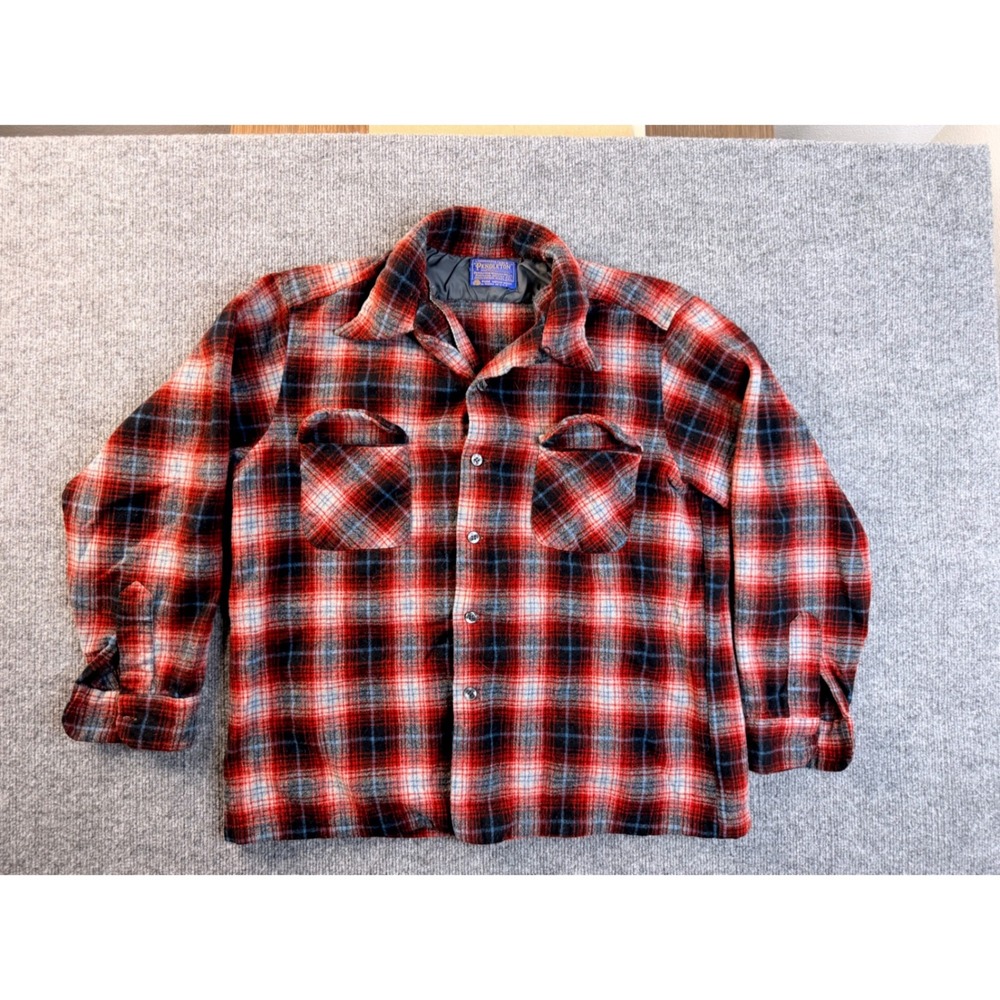 Vintage Pendleton Board Shirt XL Red Plaid Wool Flannel Jacket Made in USA Y2K